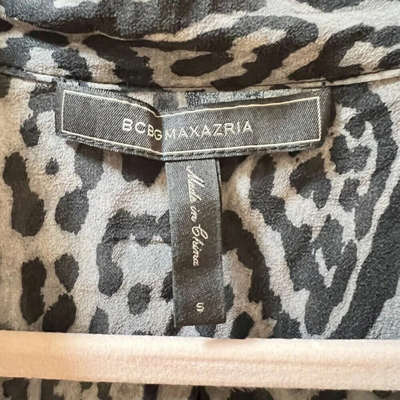 BCBG MAXAZRIA Anderson Silk Button Up Top Womens Small Leopard Shirt Blouse - Picture 2 of 11